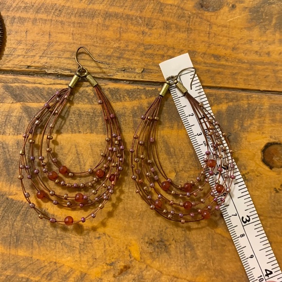 Boho Bronze Beaded Teardrop Statement Earring Set - Picture 4 of 11